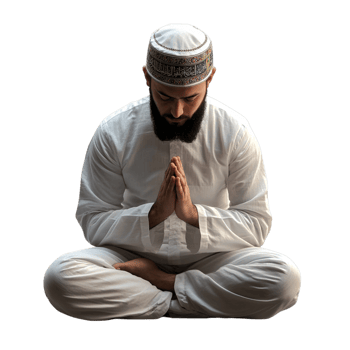 Middle Eastern Man in White Traditional Clothing Meditating png