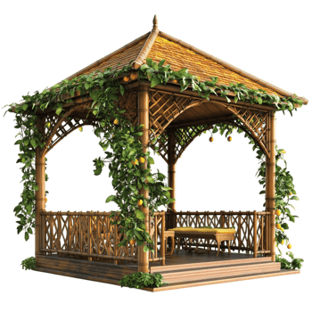 Beautiful Garden Gazebo with Green Vines and Flowers png