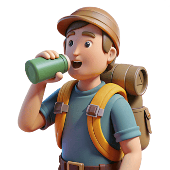 elegant artistic Backpacker Drinking Water From Bottle Cutout exclusive png