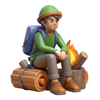 impressive artistic Backpacker Sitting on Log by Campfire Cutout premium png