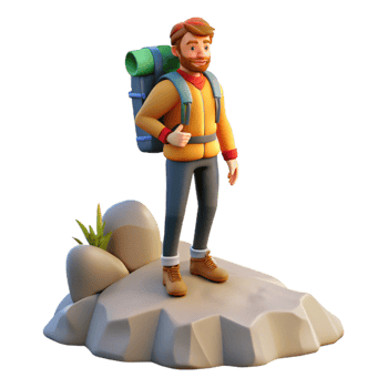 beautiful vintage Backpacker Standing on Mountaintop Transparent professional png