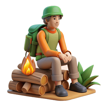 vibrant abstract Backpacker Sitting on Log by Campfire Cutout premium png