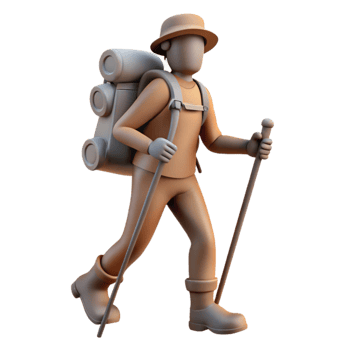 elegant contemporary Backpacker with Hiking Poles Silhouette Isolated high quality png