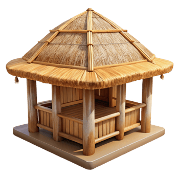 serene rustic Bamboo Hut with Thatched Roof Isolated premium png