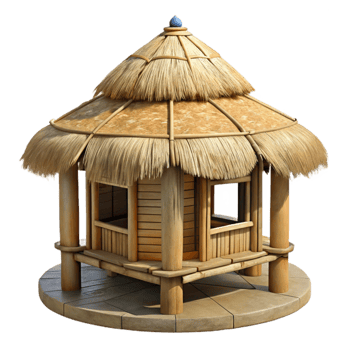 vibrant minimalist Bamboo Hut Tropical Dwelling Thatched Roof Transparent Background exclusive png