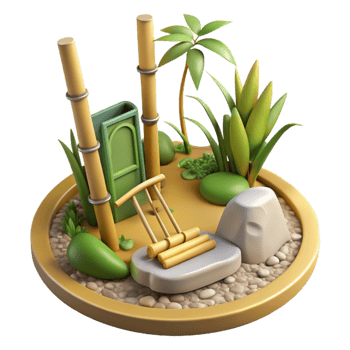 vibrant modern Bamboo Zen Garden with Rake Transparent Background detailed png