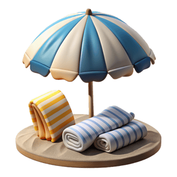 wonderful artistic Beach Umbrella and Towels Family Fun Transparent Background genuine png