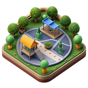 extraordinary traditional Birdseye Perspective of City Park with Playground Transparent Background original png