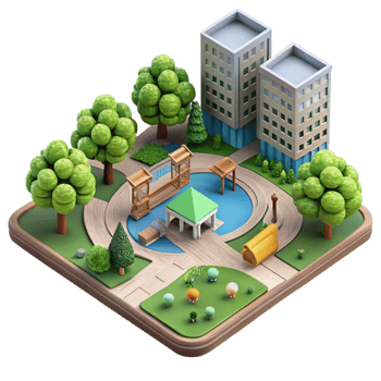 impressive traditional Birdseye Perspective of City Park with Playground Transparent Background detailed png