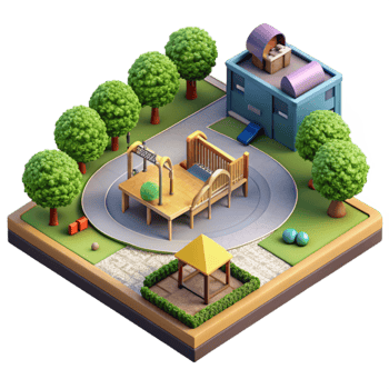 beautiful modern Birdseye Perspective of City Park with Playground Transparent Background genuine png
