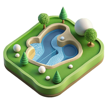 beautiful vintage Birdseye View of Golf Course with Water Hazards Transparent Background high quality png