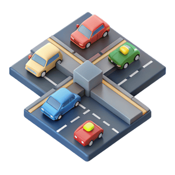 wonderful artistic Birdseye View of Traffic Intersection at Rush Hour Transparent Background detailed png