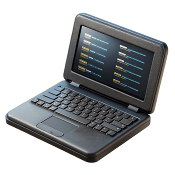 extraordinary rustic Black Laptop with Coding on Screen Side View Isolated Element 4K png
