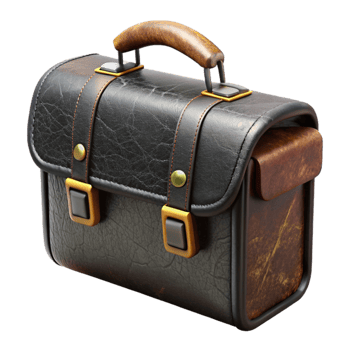 impressive creative Black Leather Briefcase Side View Transparent Background 4K png