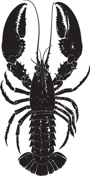 Lobster Molting Body arched, legs spread as it sheds its exoskeleton. full length silhouette black illustration vector