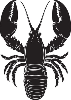 Lobster Defending Body arched, claws raised in a threatening posture. full length silhouette black illustration vector