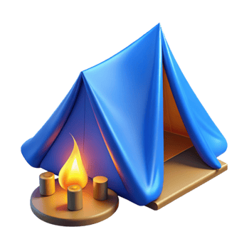 impressive contemporary Blue Tent Illuminated by Campfire Isolated professional png