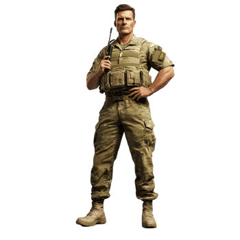 Soldier in full uniform holding a rifle with confidence png