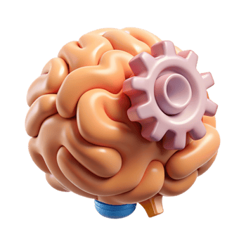 dramatic minimalist Brain Gears Illustration Transparent Background authentic png