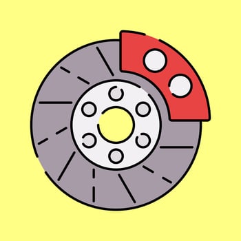 Brake Disc Flat design style, a metallic brake disc with a red caliper, symbolizing braking performance, great for automotive designs, mechanical infographics, and racing related visuals. vector