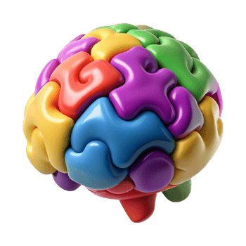 impressive rustic Brain with Colorful Puzzle Pieces Cutout exclusive png