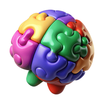 elegant traditional Brain with Colorful Puzzle Pieces Cutout exclusive png