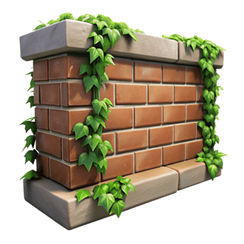 serene minimalist Brick Wall with Ivy Isolated Element high resolution png