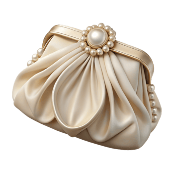 elegant contemporary Bridal Clutch Ivory Satin Pearl Embellishment Transparent Background genuine png