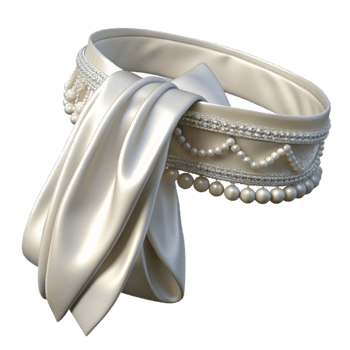 magnificent abstract Bridal Sash White Satin Beaded Edge Transparent Background premium png