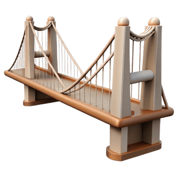 dramatic vintage Bridge Suspension Bridge Side View Transparent Background Cutout 4K png