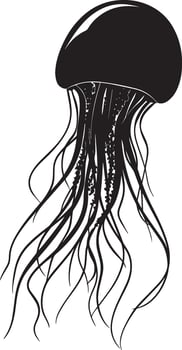Jellyfish lounging still body, bell facing the sea floor, with tentacles dangling softly underneath in a black outline. vector