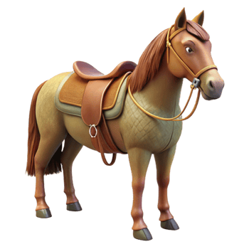 magnificent vintage Brown Horse with Saddle Isolated on Transparent Background 4K png