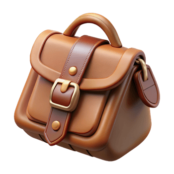 wonderful minimalist Brown Leather Bag Top View Isolated 4K png