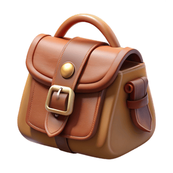 elegant modern Brown Leather Bag Top View Isolated 4K png