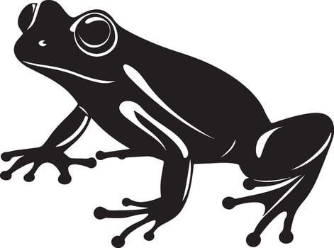 Frog Resting Body still sitting on a surface with legs bent and tail tucked under. full length silhouette black illustration vector