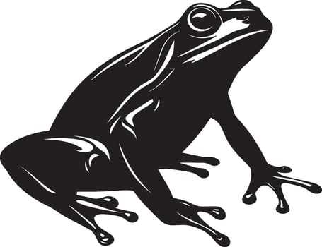 Frog at rest body motionless on a surface, legs bent, and tail tucked beneath in a full-length silhouette. vector