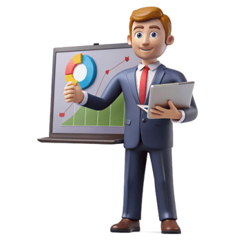 extraordinary minimalist Businessman Giving Presentation on Laptop Cutout 4K png
