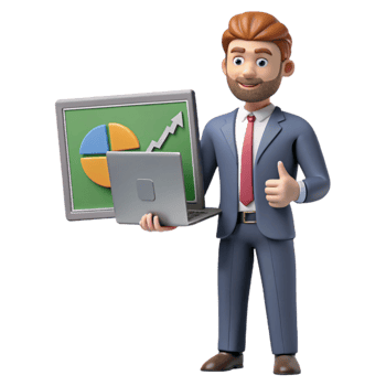 beautiful minimalist Businessman Giving Presentation on Laptop Cutout high quality png