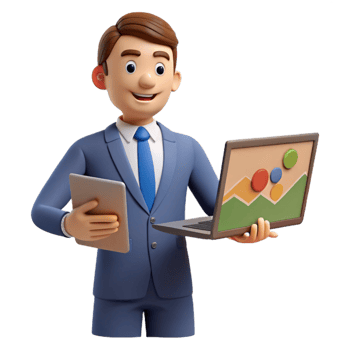 stunning minimalist Businessman Giving Presentation on Laptop Cutout high quality png