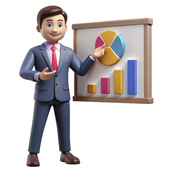 impressive abstract Businessman Pointing at Chart Isolated on White high quality png