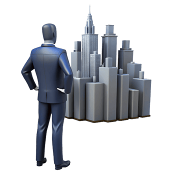 magnificent vintage Businessman Silhouette Looking at City Skyline Isolated Cutout high quality png