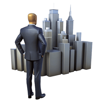 vibrant artistic Businessman Silhouette Looking at City Skyline Isolated Cutout original png