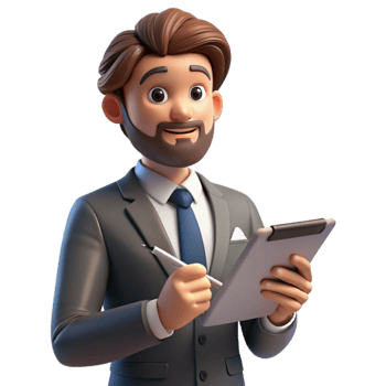 serene abstract Businessman Using Tablet with Stylus Cutout premium png