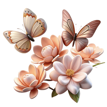beautiful rustic Butterflies Fluttering Around Flowers Isolated authentic png