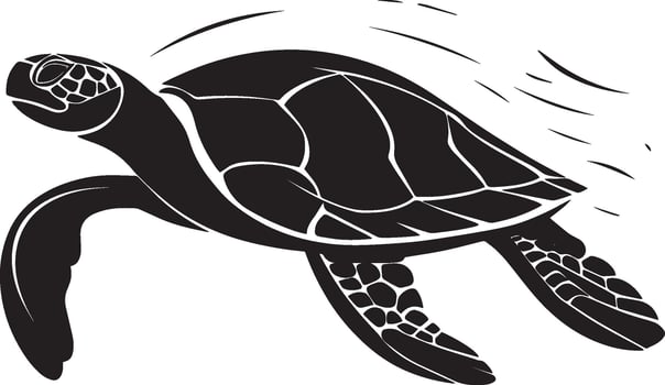 Turtle gliding through water body streamlined, legs paddling, and head slightly elevated above the surface in a full-length silhouette. vector