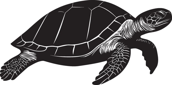 Turtle in motion crawling carefully with limbs extended, shell lifted slightly above the surface in a black outline. vector
