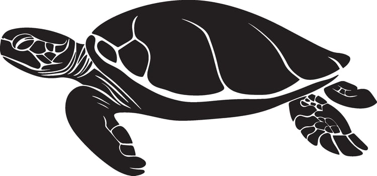Turtle Resting Body still, legs tucked under the shell, head slightly extended. full length silhouette black illustration vector