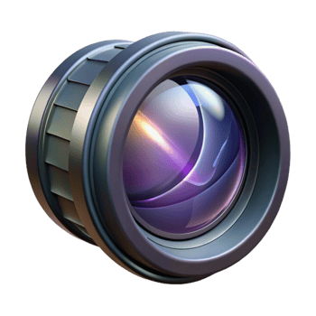 stunning minimalist Camera Lens Cutout with Reflections Transparent Background 4K png
