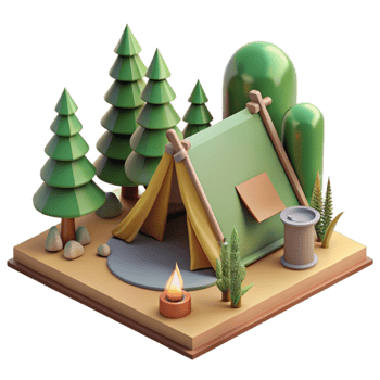 stunning modern Camping Tent Set Up in Woods Forest Scene Isolated authentic png