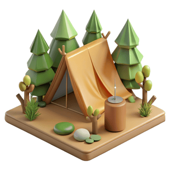 elegant traditional Camping Tent Set Up in Woods Forest Scene Isolated authentic png